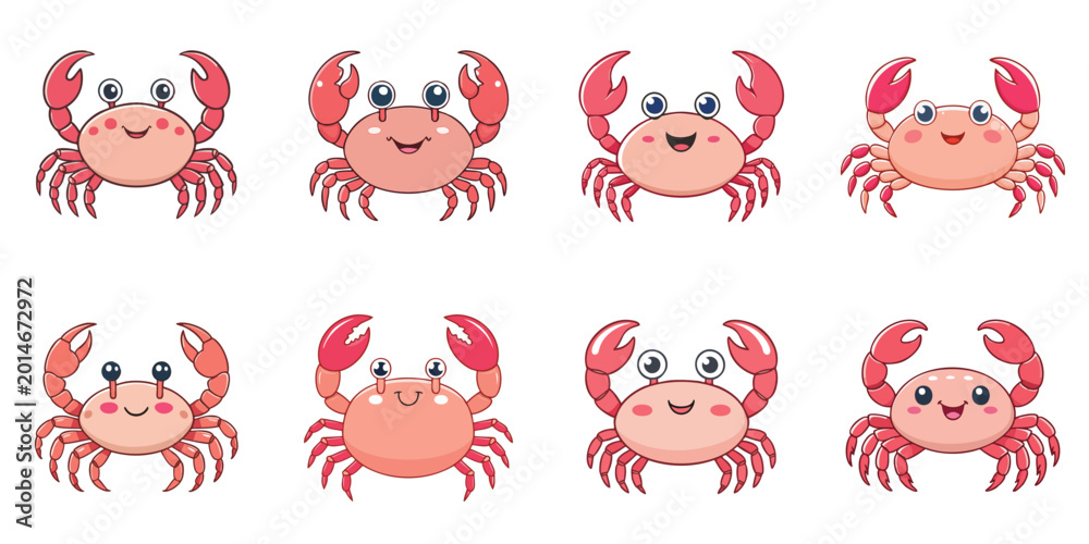 Fototapeta premium Multiple vector illustrations of cute crabs