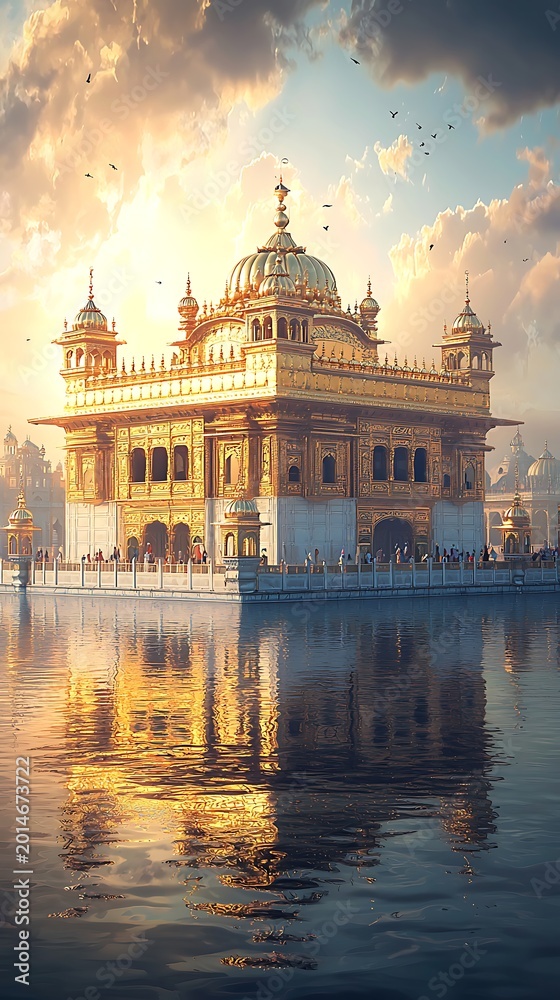 Fototapeta premium Sunrise over sacred temple creating serene spiritual travel scene picture