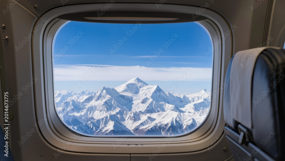 Naklejka premium Airplane Window View Above the Clouds