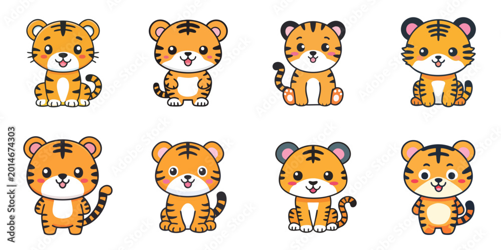 Naklejka premium Multiple vector illustrations of cute tigers