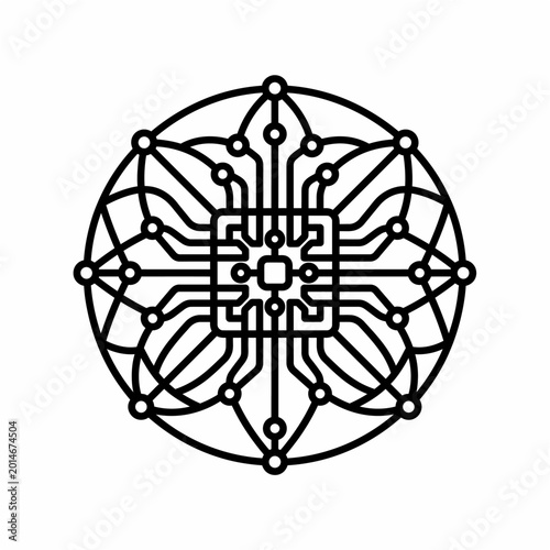 Quantum Computing Processor Chip Data Sphere Network Line Icon