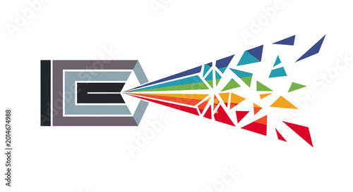 Tableau sur toile Geometric prism emits a spectrum of fractured colorful triangles