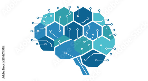 Stylized digital brain made of connected hexagonal shapes