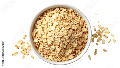 Bowl of oatmeal from above, spills onto the surface, simple food item