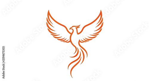 Tableau sur toile Orange phoenix silhouette with spread wings and flowing tail on white