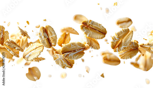 Oats and beige fluid mix dynamically, on a solid black backdrop