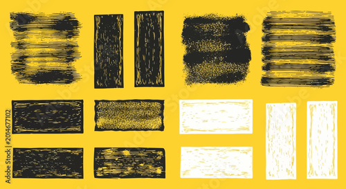Collection of vintage rolled ink stamp textures and grunge noisy overlays featuring letterpress eroded backdrops with organic streaks for linocut effect and artistic distressed printing