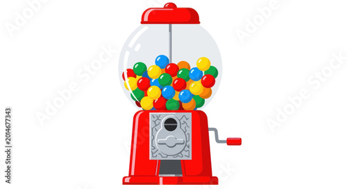 Foto Retro Red Gumball Machine Filled With Colorful Candies