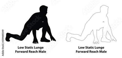 Quadro em tela Man performing low static lunge forward reach exercise silhouette and outline il