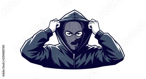 Foto Criminal wearing ski mask and hoodie, ready for crime, menacing look
