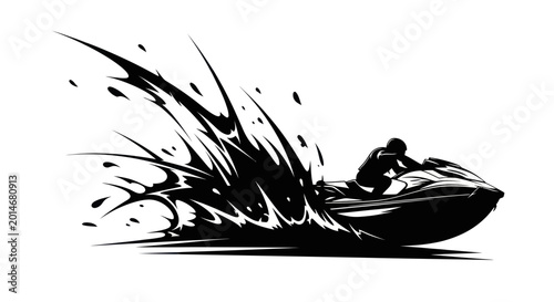 Canvas Print Jet Ski Rider Silhouette Spraying Water