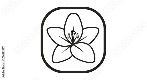 Foto Stylized five-petal flower with stamens, enclosed in a rounded square border