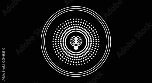 Foto Circular abstract design with a glowing lightbulb and brain symbol at its core