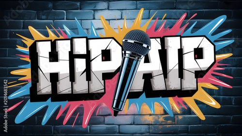 Hip hop music genre with microphone and graffiti brick wall background spray paint street art microphone graffiti performance