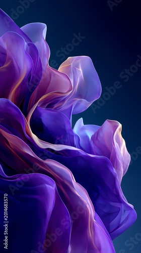 Abstract flowing fabric in vibrant purple and blue hues creating a dynamic and ethereal visual.