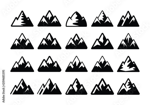 Collection of stylized mountain in black and white