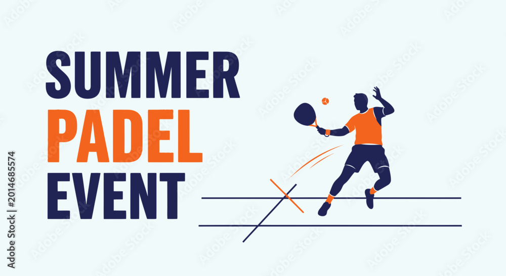 Fototapeta premium Summer Padel Event Depicting Player Action with Vibrant Orange and Deep Blue Elements