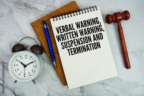 Bild auf Leinwand Verbal Warning, Written Warning, Suspension and Termination text written on note