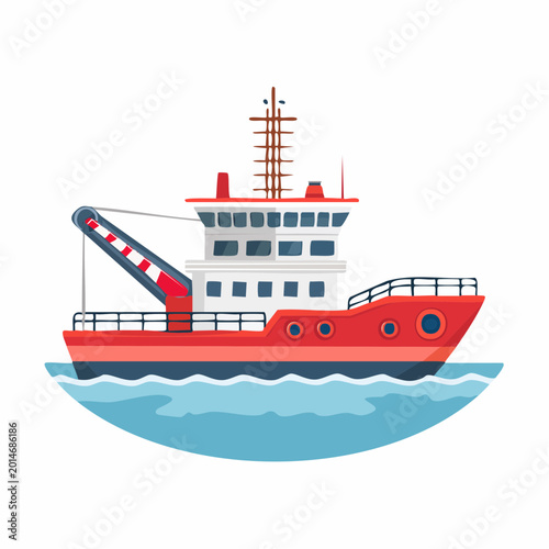 Schilderij op canvas Red Fishing Trawler Boat Illustration