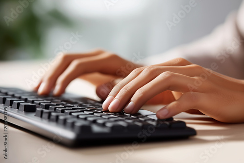 Customer service representative crafting thoughtful email responses on a computer keyboard Generative AI