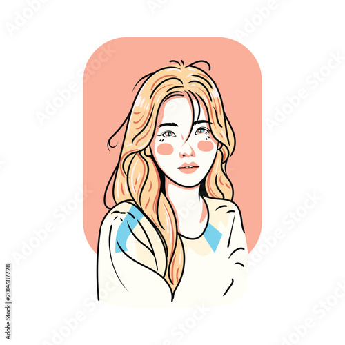 Beautiful blonde girl portrait vector illustration in hand drawn style