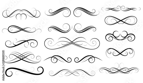 Εκτύπωση καμβά Modern ornamental swirl collection with black elegant curls and decorative scrol
