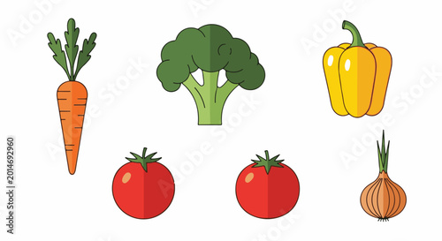 A collection of colorful, simple vector illustrations of vegetables on a white background