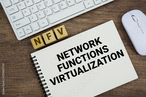 Foto NFV Network Functions Virtualization message with keyboard and optical mouse on
