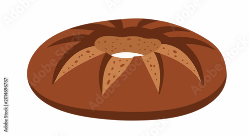 A brown round loaf of bread with a hole in the center