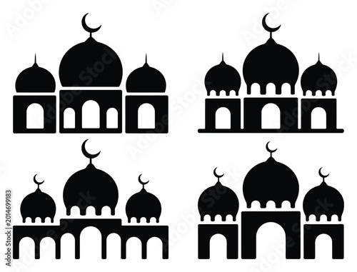 Canvas Print Collection of Islamic Mosque Silhouettes with Domes and Minarets