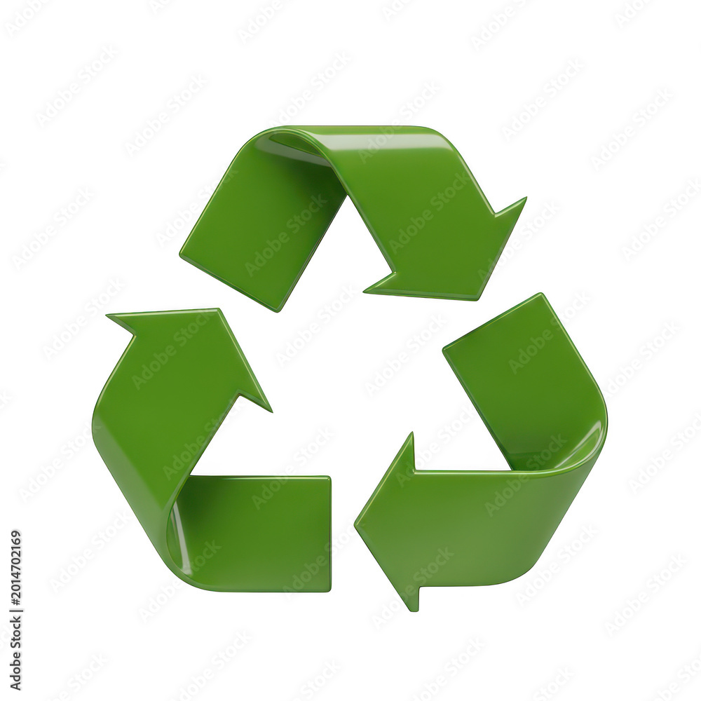 Obraz premium Glossy green three dimensional recycling symbol on a transparent background