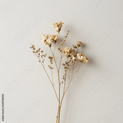 Dried flowers on a light beige background with soft shadows  still life photography transparent background