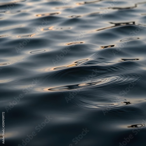 Ripples on the surface of dark blue water with sunlight reflections transparent background