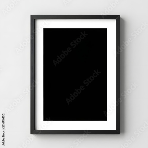 Empty picture frame on white wall with black and white mat transparent background