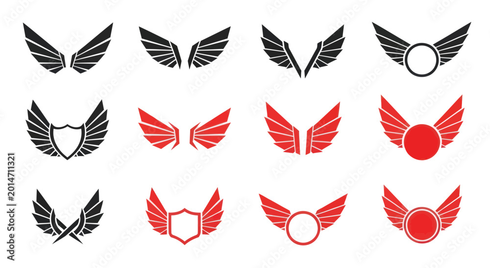 Fototapeta premium Winged Symbols Collection: Badges, Shields, and Emblems