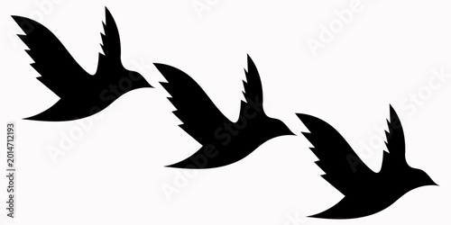 Canvas Print Minimalist black silhouette of three birds flying in formation against a white background