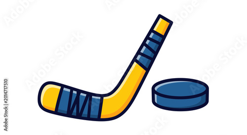 Photography Ice Hockey Stick and Puck - Cartoon Style