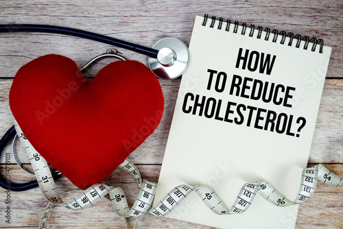 Cuadro en lienzo How To Reduce Cholesterol? text with stethoscope and wrap a measuring tape aroun