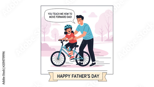 Photos Father's Day Learning: A heartwarming illustration captures a father's patient guidance as his child learns to ride a bicycle, embodying a pivotal moment of growth and bonding