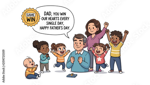 Canvastavla Father's Day Triumph: A heart-warming illustration celebrates the unwavering love and appreciation for fatherhood, featuring a father embraced by his adoring children