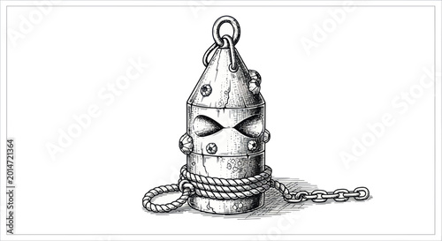 Fotografie Vintage Nautical Anchor Chain and Rope Illustration
