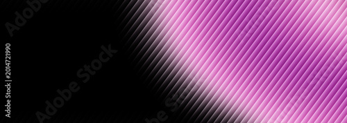 Obraz na płótnie Abstract background featuring a sharp diagonal transition from solid deep black darkness into vibrant illuminated magenta and violet layered striated light patterns creating a dynamic visual effect