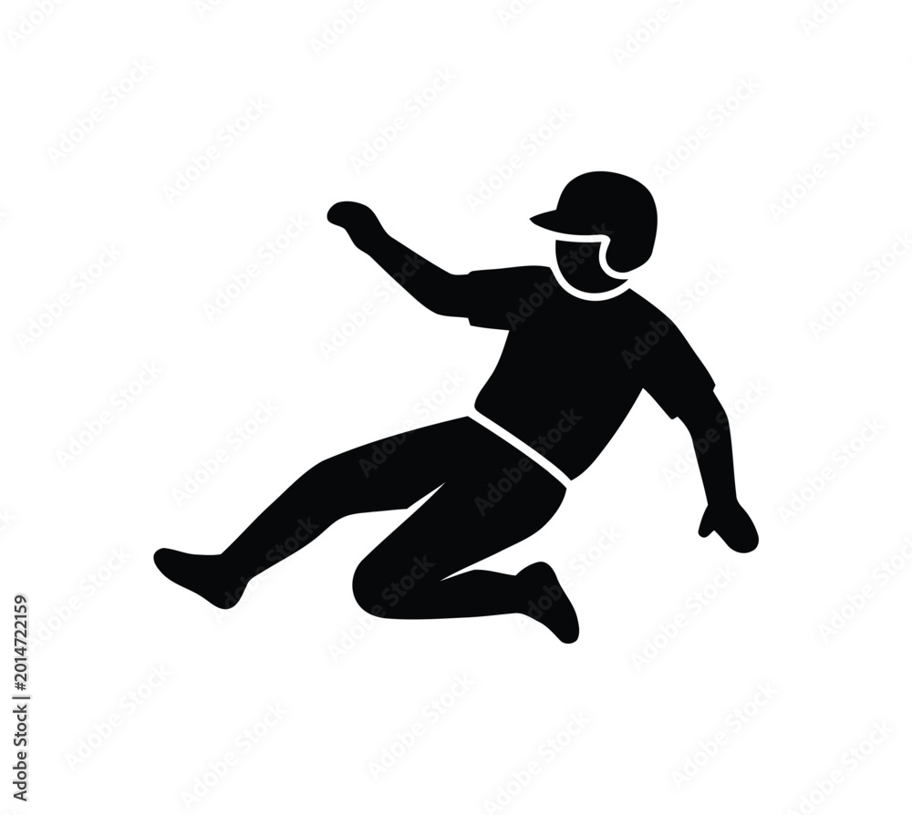 Fototapeta premium Baseball Player Sliding Into Base Silhouette Vector Illustration Isolated On White Background.