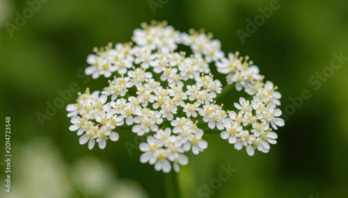 Floral Elegance: A delicate cluster of tiny white blossoms, showcased in exquisite detail against a soft green backdrop, exuding purity and serenity.