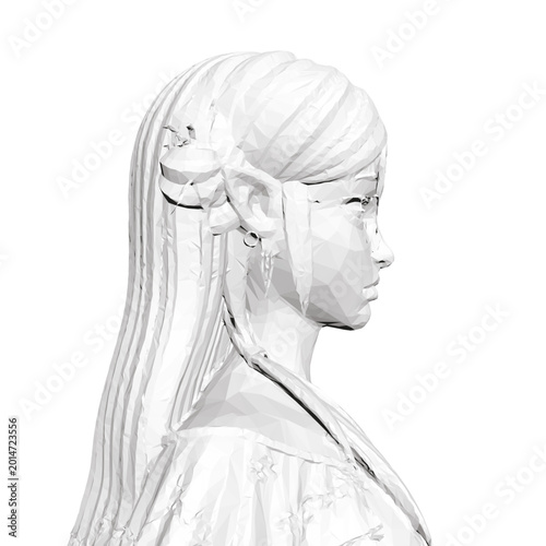 Φωτογραφία Low polygonal portrait of a determined girl with long flowing hair and an elf-like facial structure