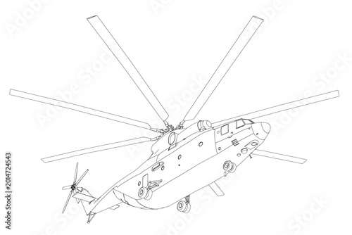Foto Detailed helicopter contour drawing on white background