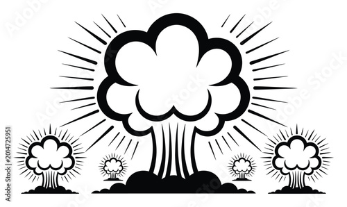 Konstfotografi Stylized Nuclear Mushroom Clouds with Radiant Rays