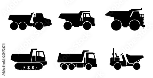 Photos Heavy Duty Dump Truck Icons, Construction Vehicle Silhouettes, Mining Hauler Vec