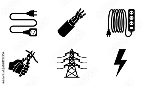 Photos Electrical Power Icons Set, Energy Symbols Collection, Electricity Symbols Vecto