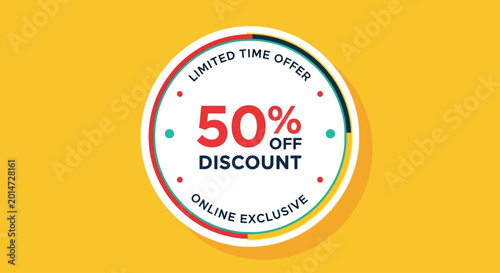 Fotografía Bright promotional graphic for a limited time 50 percent discount offer with online exclusive text